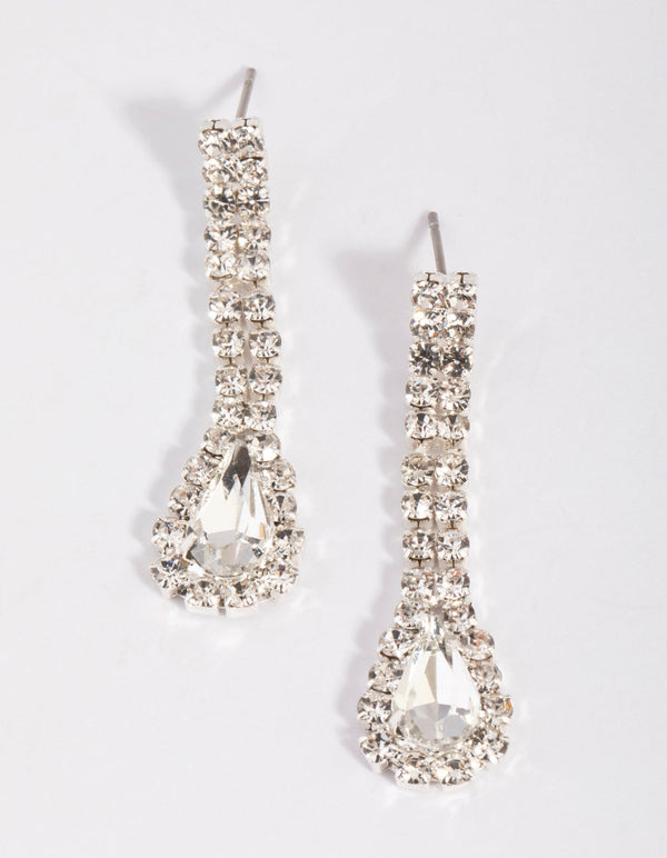 Silver Teardrop Diamante Statement Necklace and Earrings Set