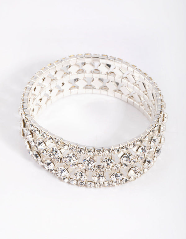 Silver Diamante Statement Stretch Bracelet