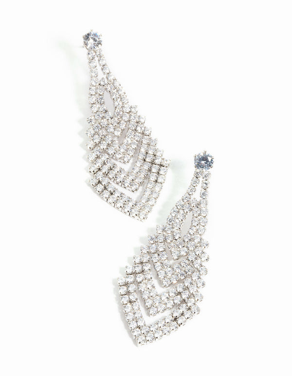 Rhodium Cubic Zirconia V Drop Earrings