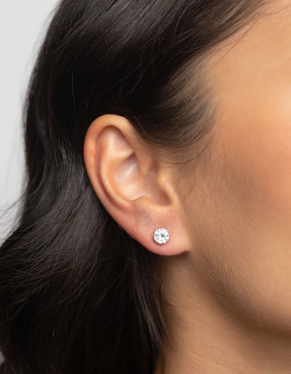 Rhodium Cubic Zirconia Pearl Stud Earring Pack