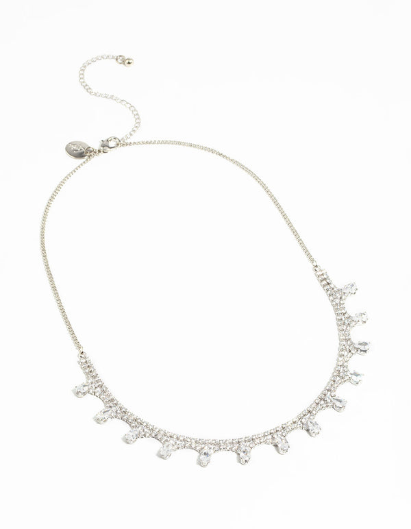 Rhodium Cubic Zirconia Droplet Necklace