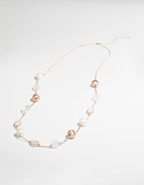 Rose Gold Beaded Long Necklace