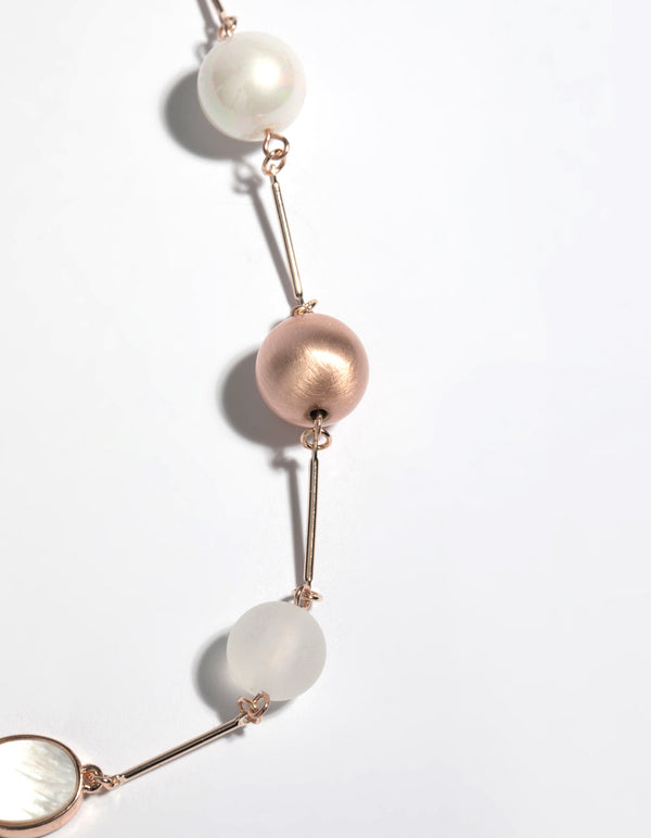 Rose Gold Beaded Long Necklace