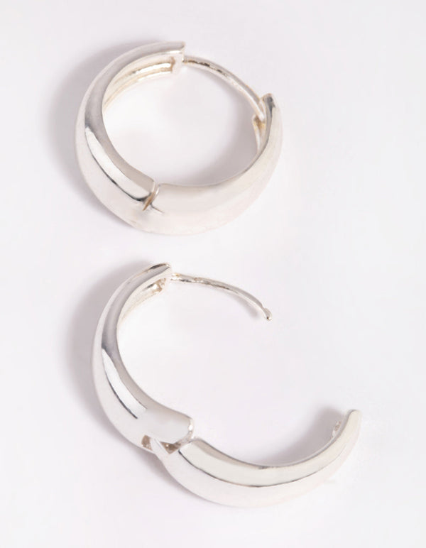 Silver Tube Huggie Hoop Earrings