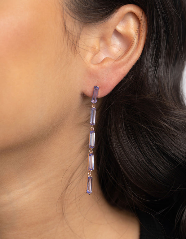 Rose Gold Diamante Baguette Drop Earrings
