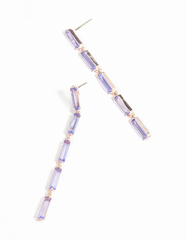 Rose Gold Diamante Baguette Drop Earrings