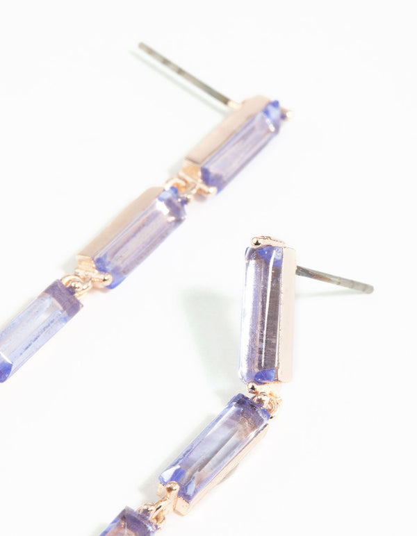 Rose Gold Diamante Baguette Drop Earrings