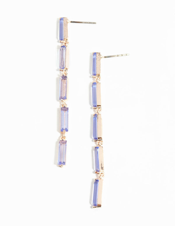 Rose Gold Diamante Baguette Drop Earrings