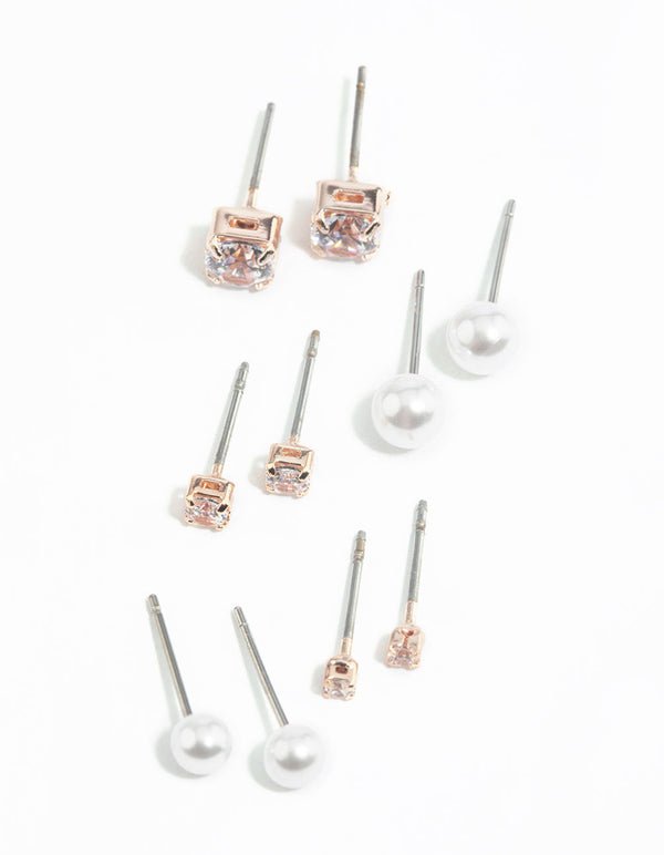 Rose Gold Diamante Stud Earring Pack