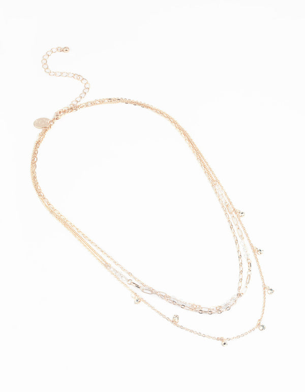 Roségouden gelaagde ketting met bedel
