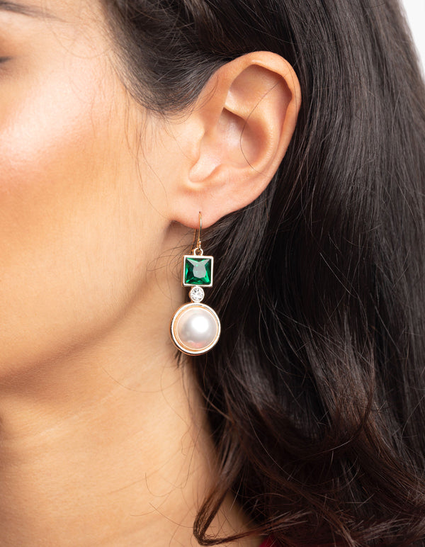 Green Pearl Drop Earrings