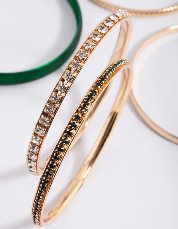 Green Pearlised Diamante Bracelet Pack