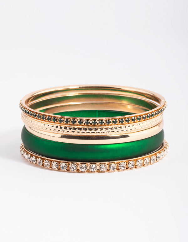 Green Pearlised Diamante Bracelet Pack