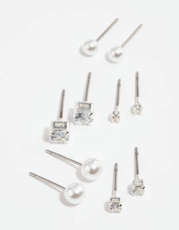 Silver Diamante Stud Earring Pack