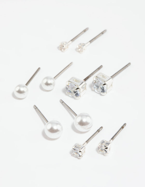 Silver Diamante Stud Earring Pack