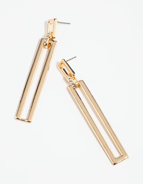 Gold Diamante Rectangular Drop Earrings