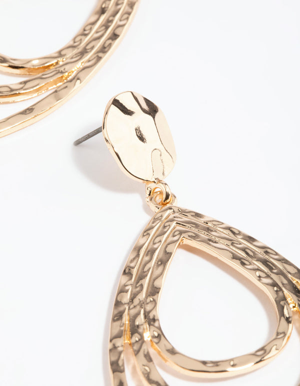 Gold Molten Teardrop Earrings