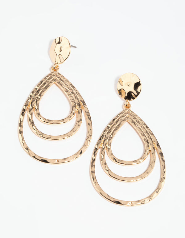 Gold Molten Teardrop Earrings