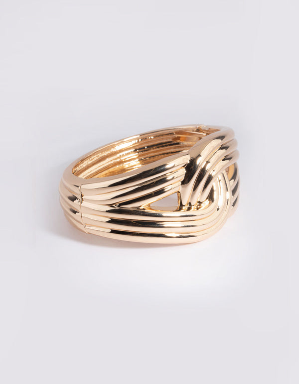 Gold Cross Over Bangle Bracelet