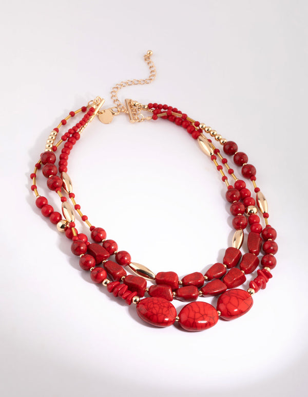 Red Beaded Layered Necklace