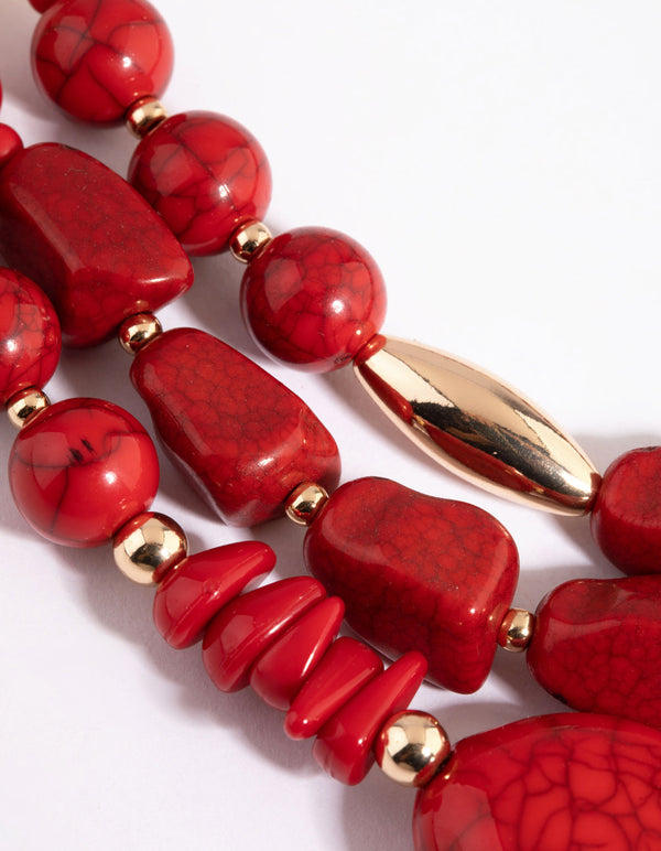 Red Beaded Layered Necklace