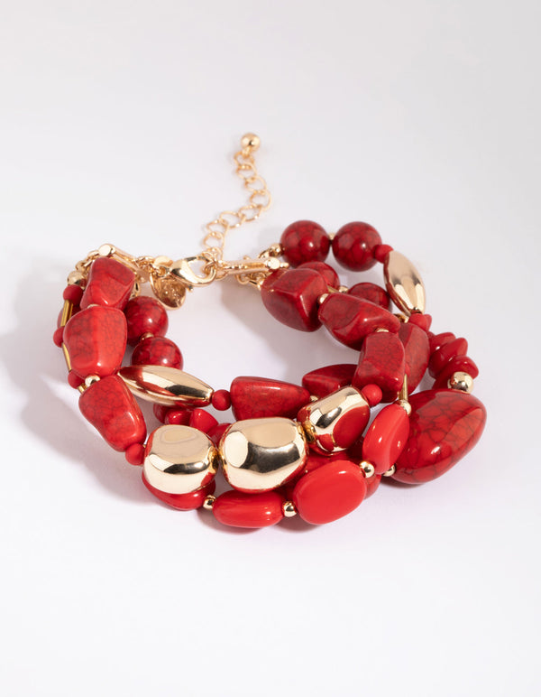 Red Beaded Layered Bracelet