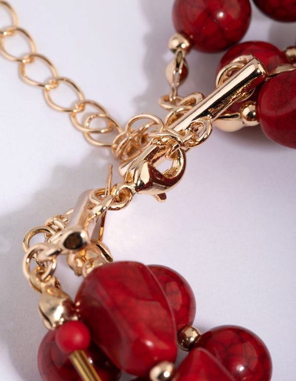Red Beaded Layered Bracelet