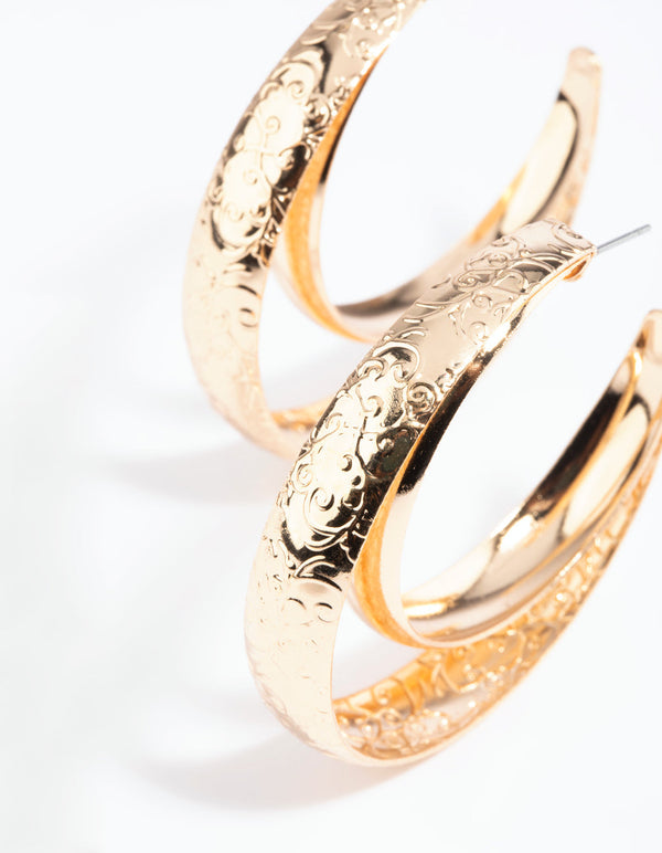 Gold Curly Pattern Hoop Earrings