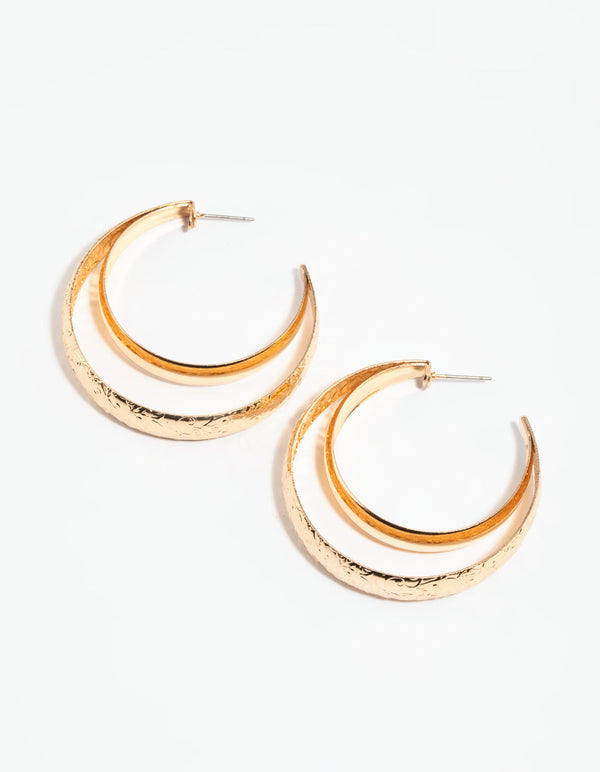 Gold Curly Pattern Hoop Earrings
