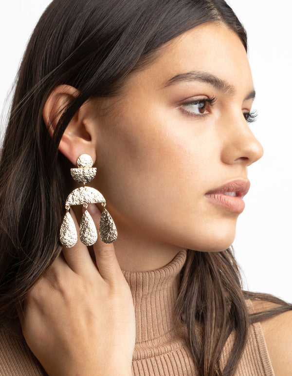 Gold Hammered Curve Drop Earrings