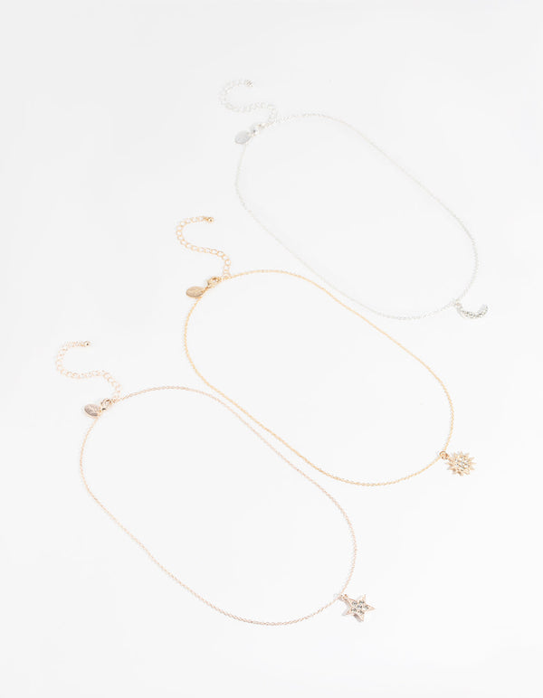 Mixed Metal Diamante Sky Necklace Pack