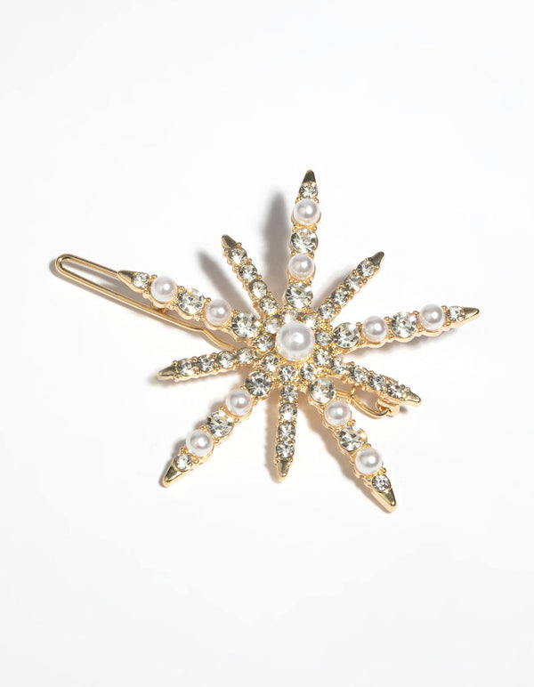 Gold Pearl and Diamante Star Clip