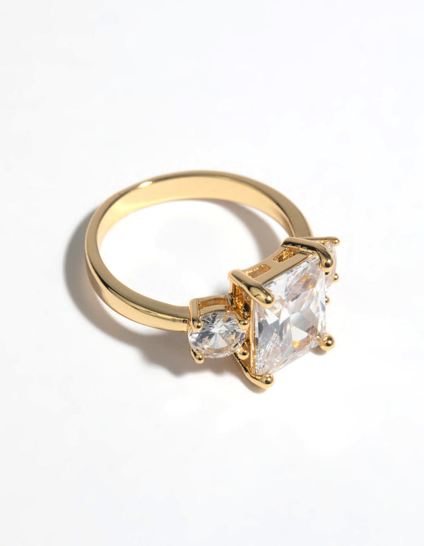 金色方晶锆石订婚戒指