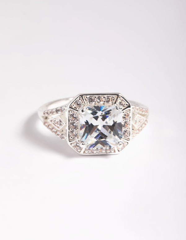 Silver Cubic Zirconia Cushion Ring