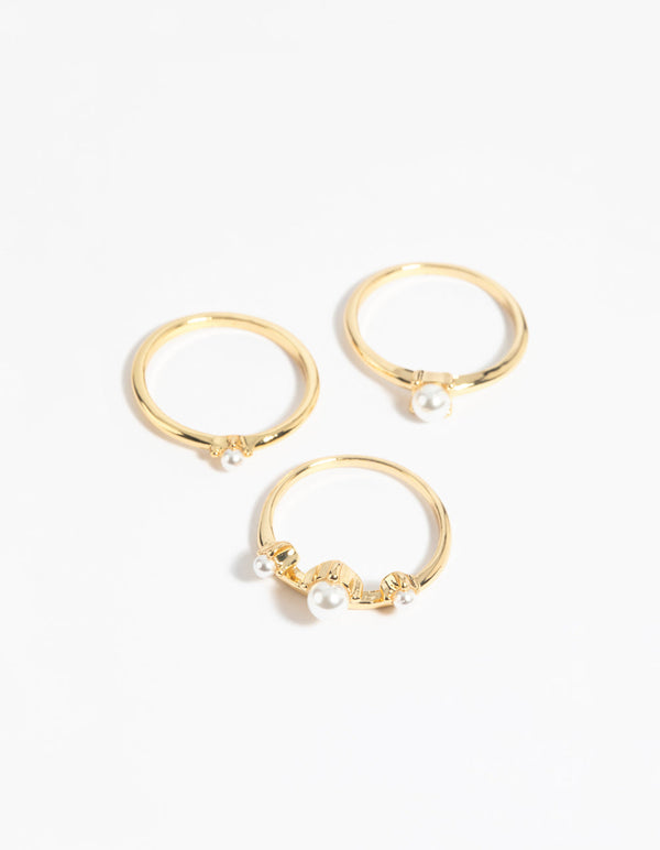 Gold Pearl Ring Stack Pack