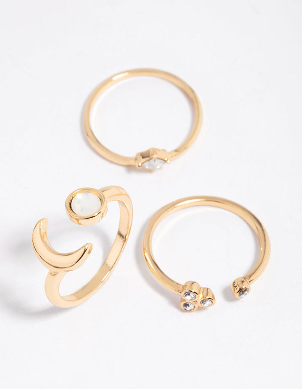 Gold Moonstone Ring Stack Pack