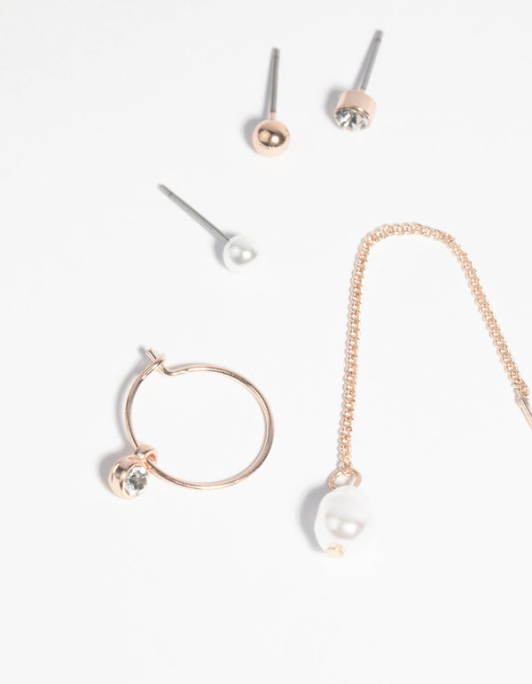 Rose Gold Classic Pearl Stud Earring Pack