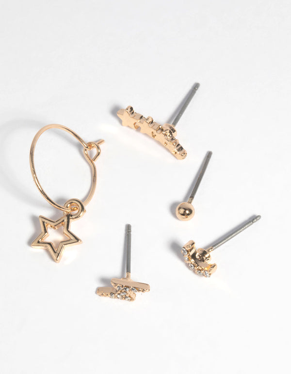 Gold Celestial Stud Earring Pack