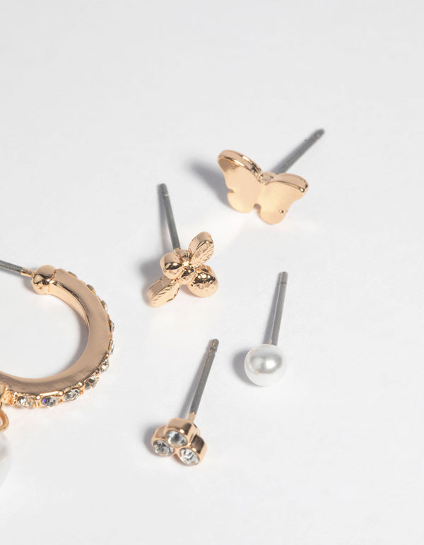 Gold Butterfly and Bee Stud Earring Pack