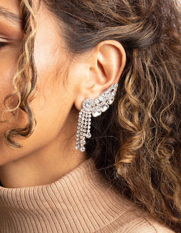 Gold Diamante Swirl Cuff Earrings