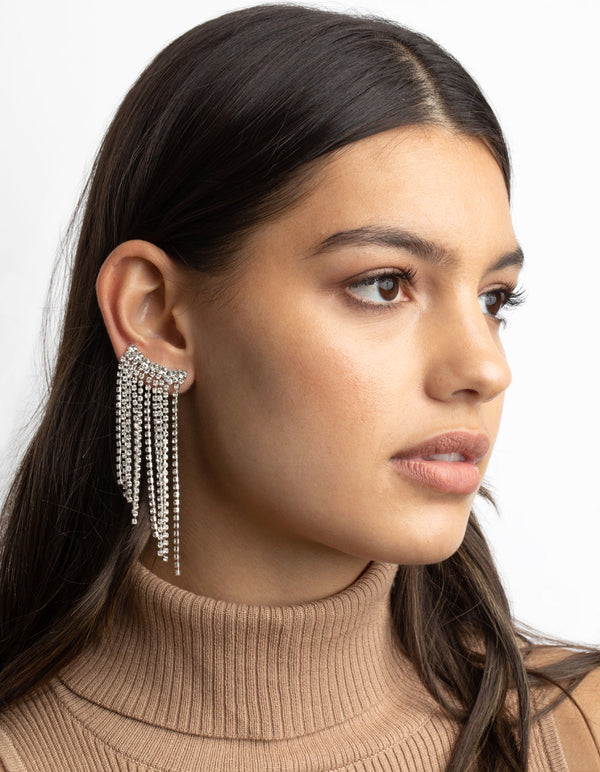 Silver Diamante Crawler Cuff Earrings