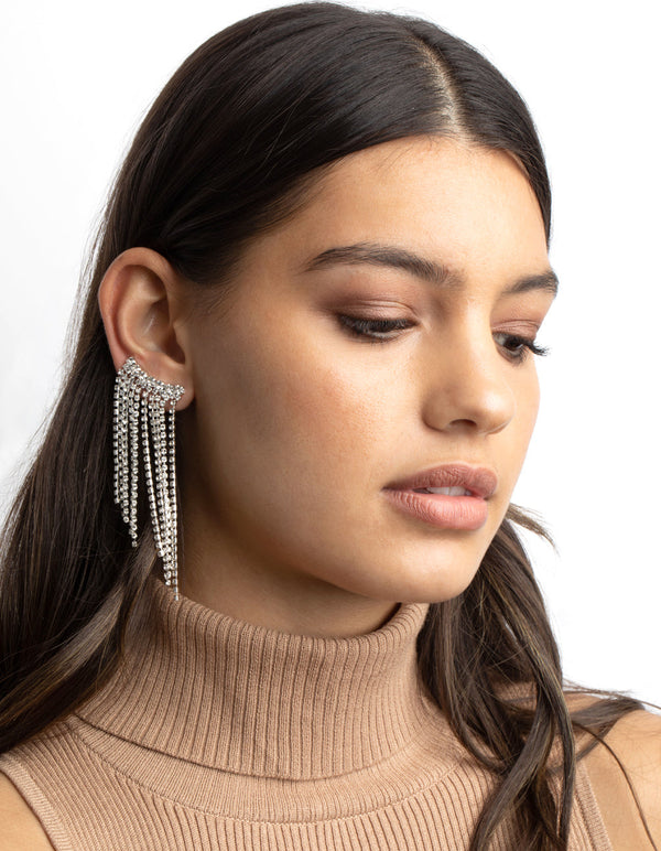Silver Diamante Crawler Cuff Earrings