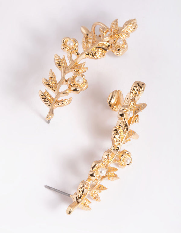 金色花卉枝形耳环