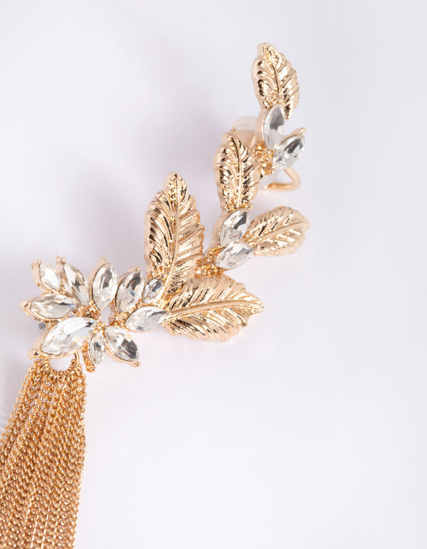 Gold Flower Chain Cuff Earrings