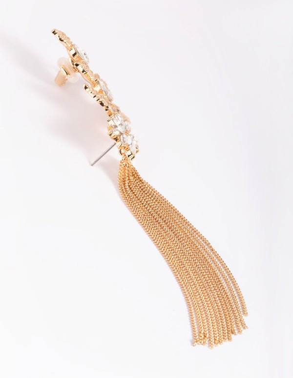 Gold Flower Chain Cuff Earrings