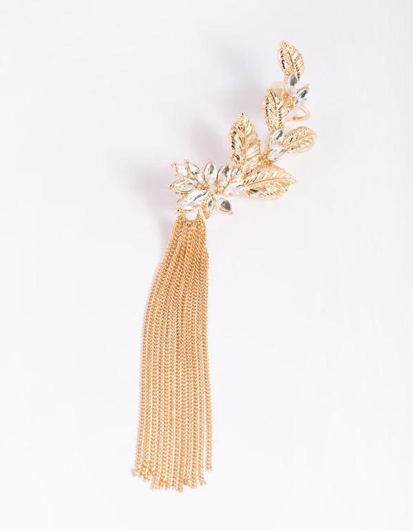 Gold Flower Chain Cuff Earrings