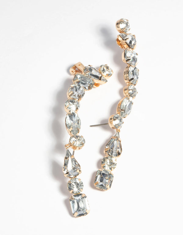 Gold Statement Diamante Cuff Earrings