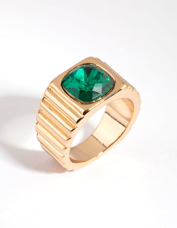 Gold Ribbed Signet Ring