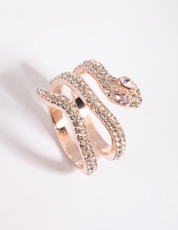 Rose Gold Diamante Snake Ring