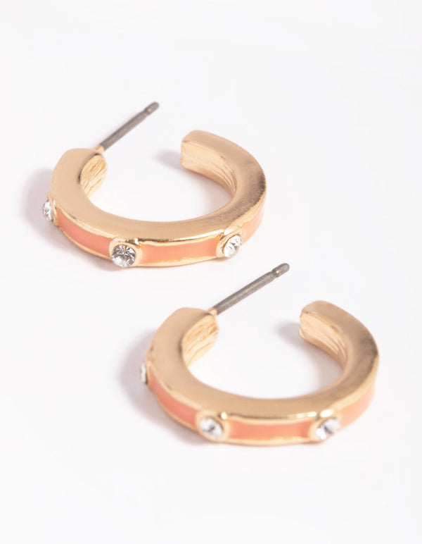 Orange Enamel Diamante Hoop Earrings